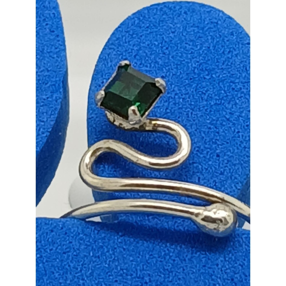 Swirly Emerald Green Crystal Rhinestone Toe Ring Adjustable Size Sterling Silver - Picture 9 of 9